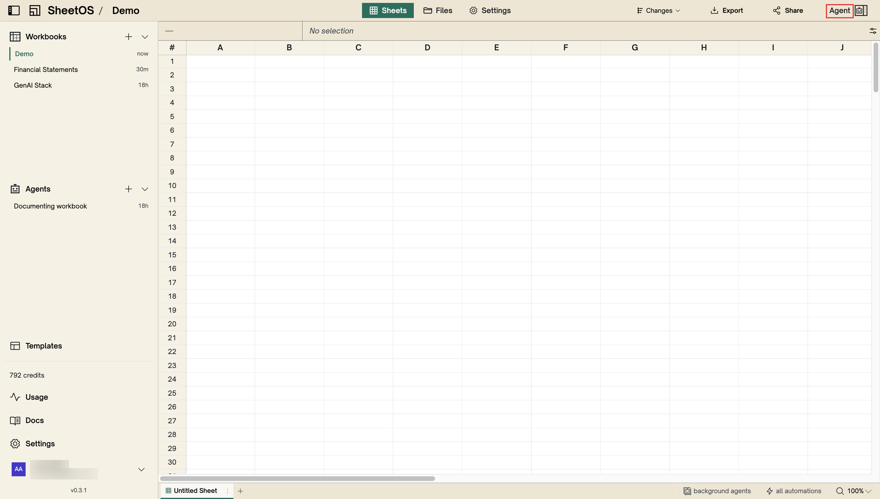 Agent panel open in a workbook