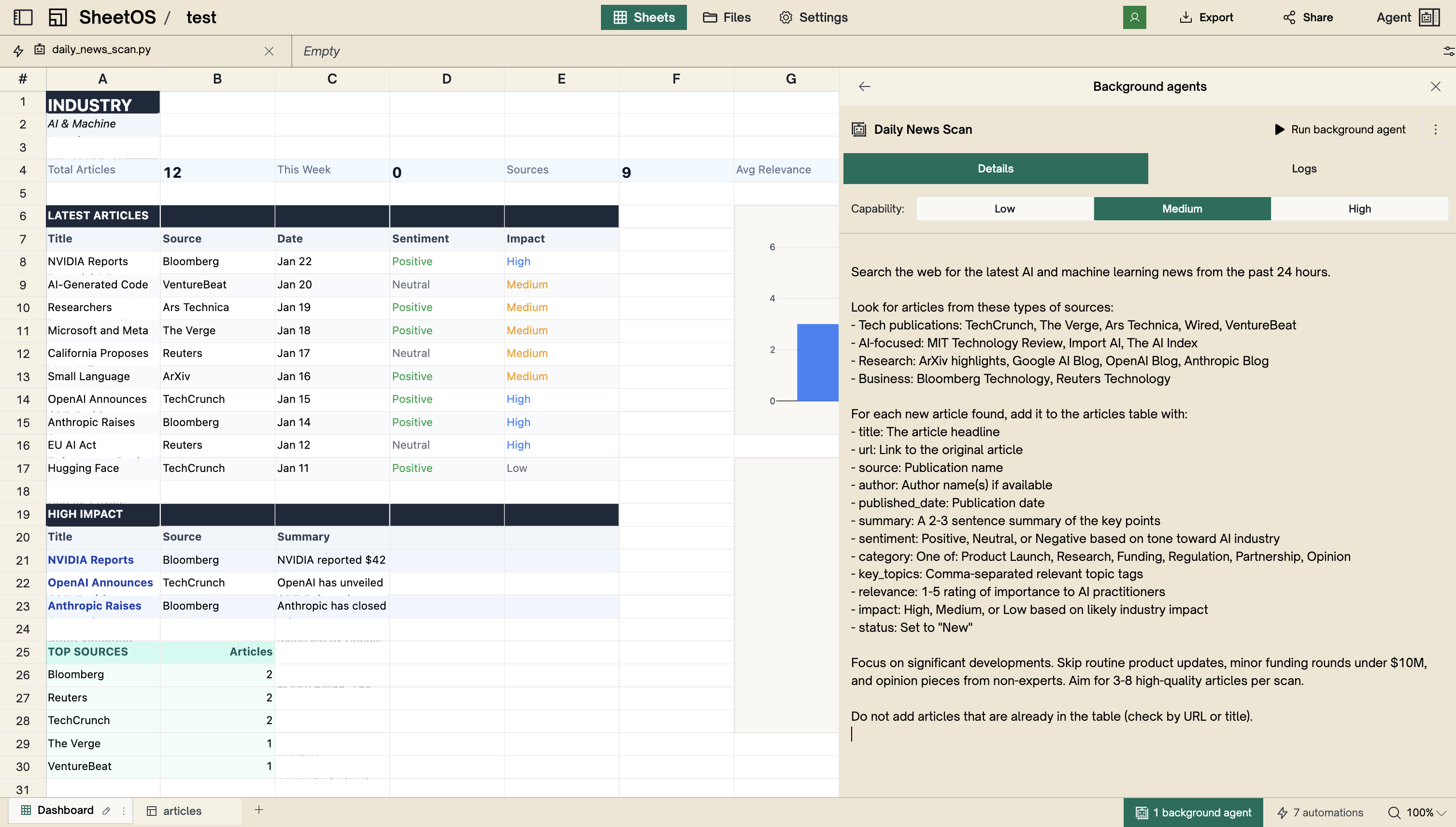Background agent automation running in the workbook