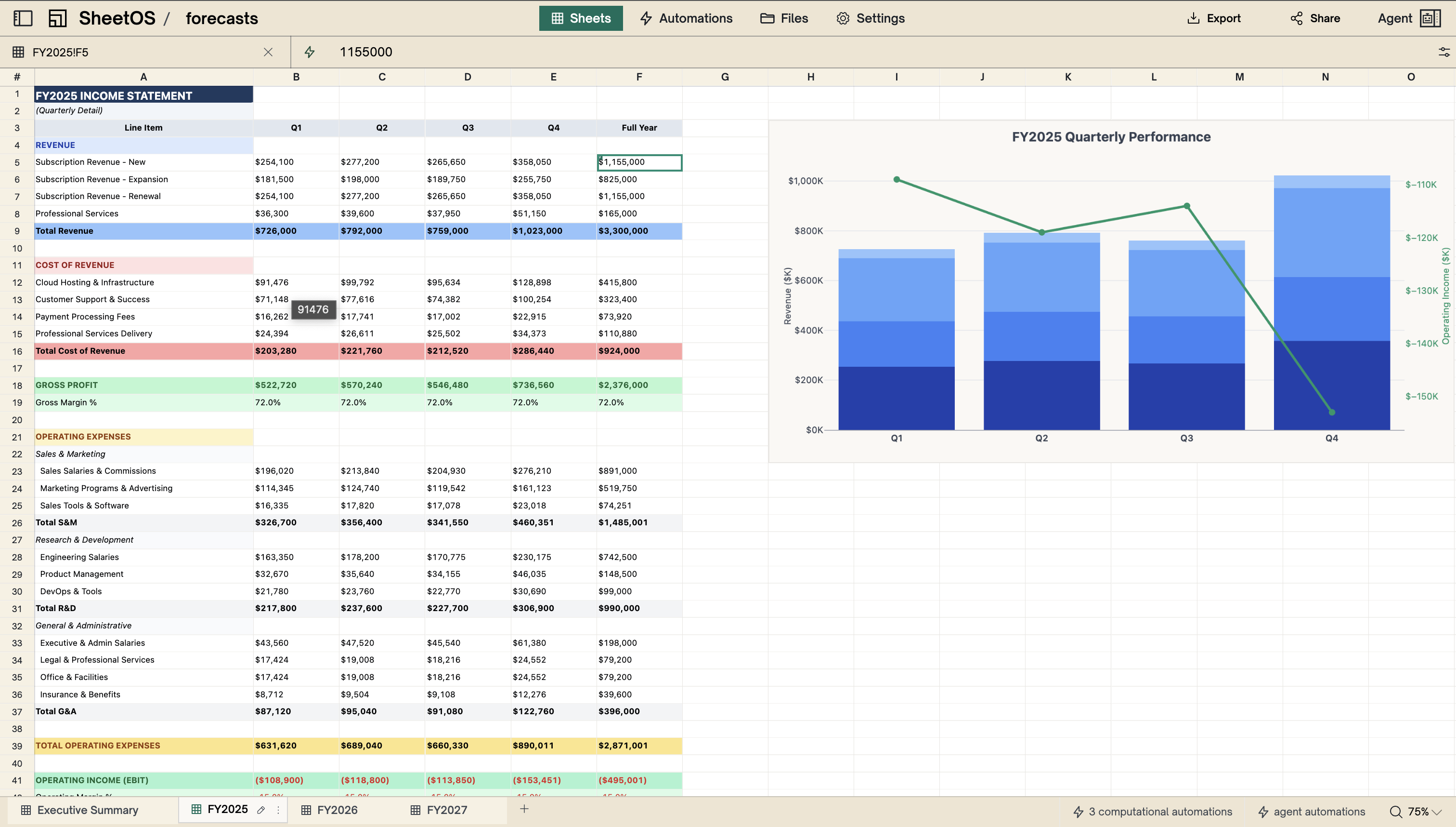 SheetOS spreadsheet with live data